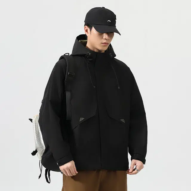 协协乐 美式式外套冲锋衣春秋冬机能风纯色拼接氛围感户外山系多功能三防上衣工装服登山服夹克 男款