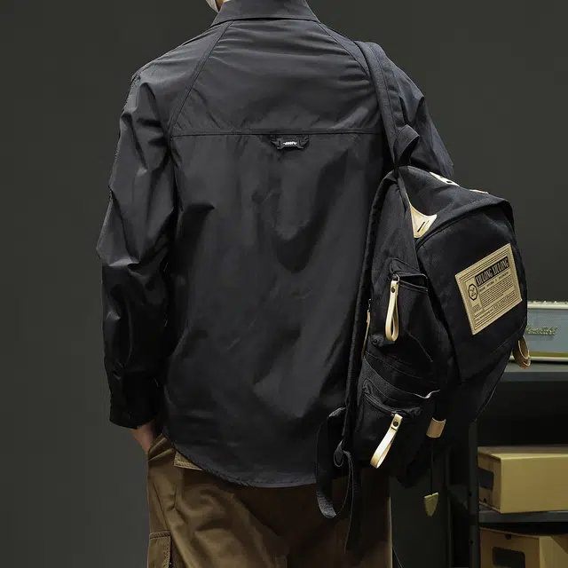 协协乐 美式式外套冲锋衣春秋冬机能风纯色拼接氛围感户外山系多功能三防上衣工装服登山服设计小众款夹克 男款