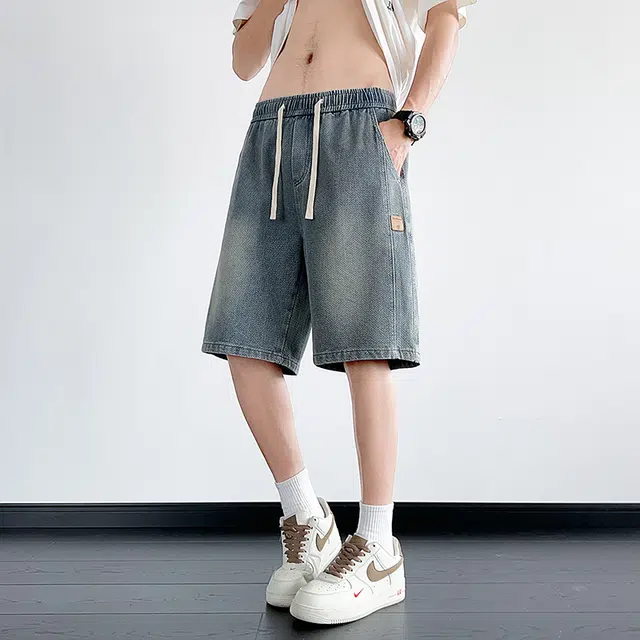 协协乐 星空纹男士夏季薄款凉感透气宽松百搭潮流直筒休闲五分中裤潮牌牛仔短裤 男款