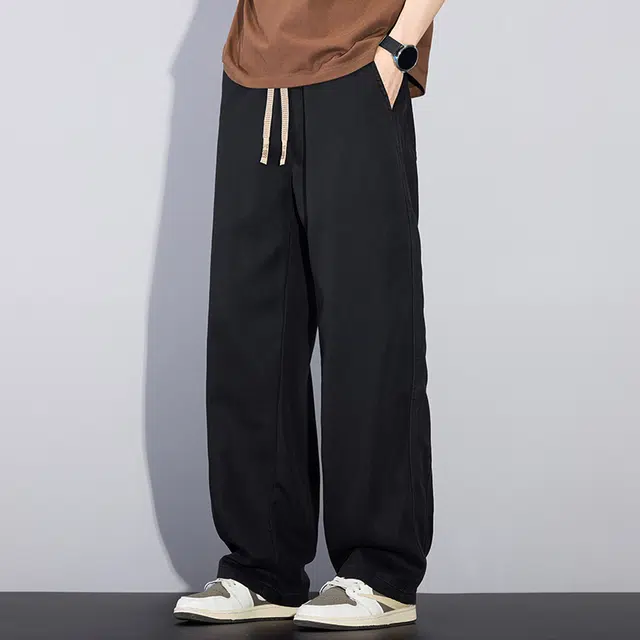 协协乐 男士天丝夏季薄款凉感透气宽松直筒阔腿潮流美式高街垂坠感休闲运动百搭长裤子牛仔裤 男款