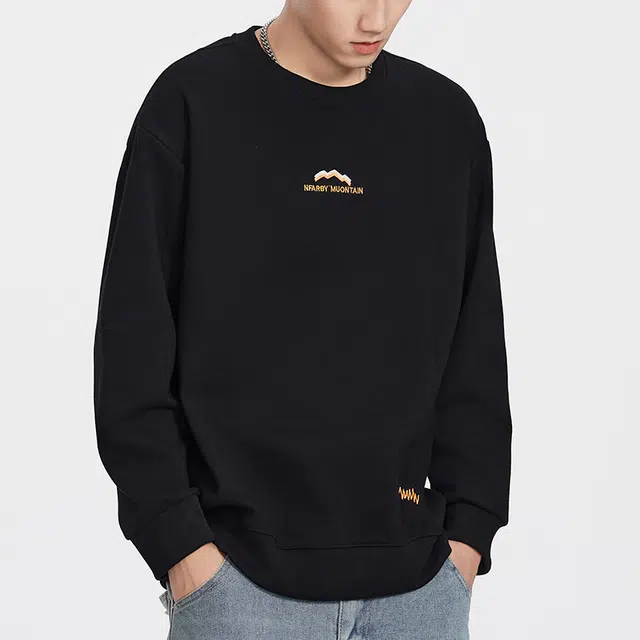 协协乐 美式潮牌秋冬季纯色圆领套头时尚刺绣重磅秋季休闲打底衫长袖上衣小众设计款卫衣 男款