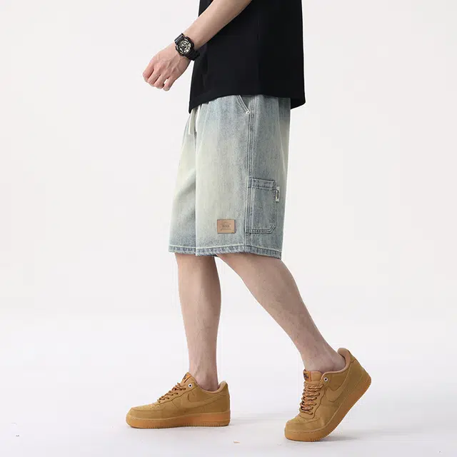 协协乐 夏季渐变韩版潮牌宽松直筒五分中裤牛仔短裤 男款