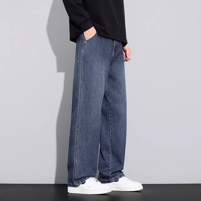 协协乐 高街风美式复古做旧水洗春秋季潮牌宽松直筒阔腿拖地裤青少年痞帅百搭休闲运动长裤牛仔裤 男款