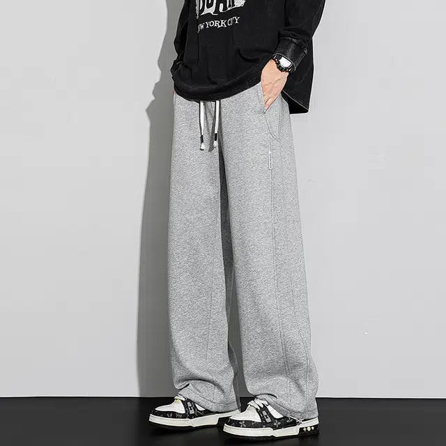 协协乐 高街风卫裤拼接设计感春秋季宽松直筒阔腿拖地裤百搭青少年抽绳痞帅运动长裤休闲裤 男款