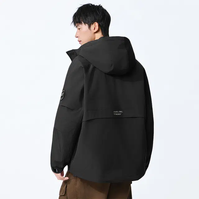 协协乐 户外登山情侣款三防面料拉链开衫连帽外套休闲百搭青少年痞帅工装拼接氛围感小众设计款夹克 男款