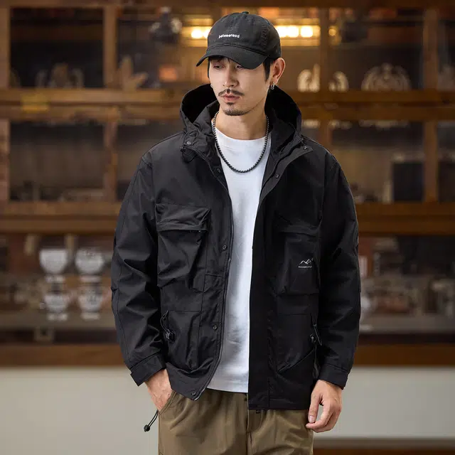 协协乐 美式复古连帽山系户外男装春秋季休闲登山防风防水冬季保暖工装外套潮牌夹克 男款