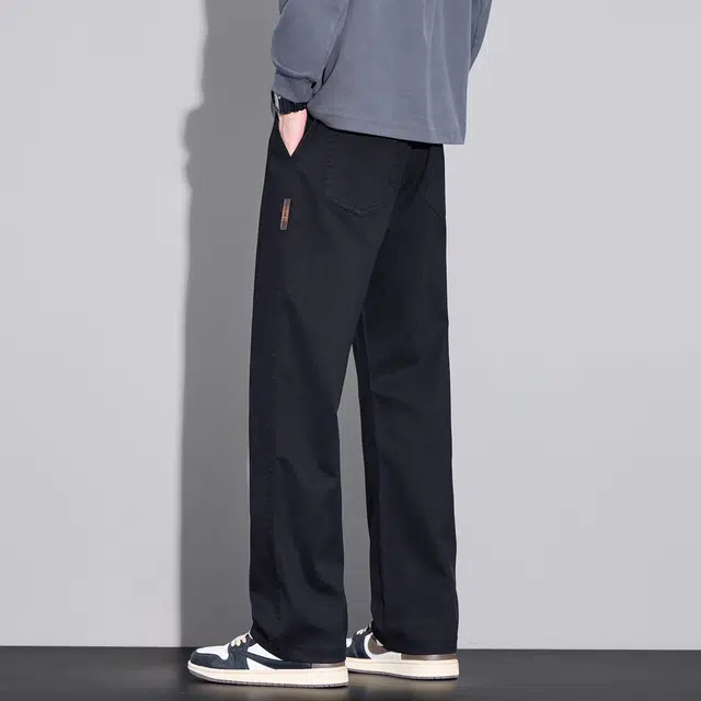 协协乐 高街风天丝纯色秋冬季男士美式复古宽松直筒阔腿垂坠感青少年痞帅百搭运动长裤休闲裤 男款