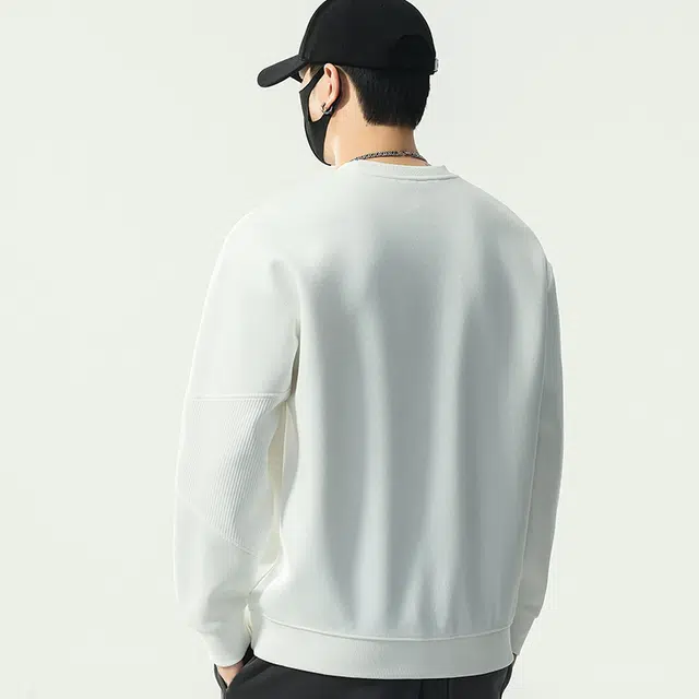 协协乐 圆领长袖男士春秋季宽松套头拼接设计感打底衫刺绣字母上衣早秋小众设计款卫衣 男款