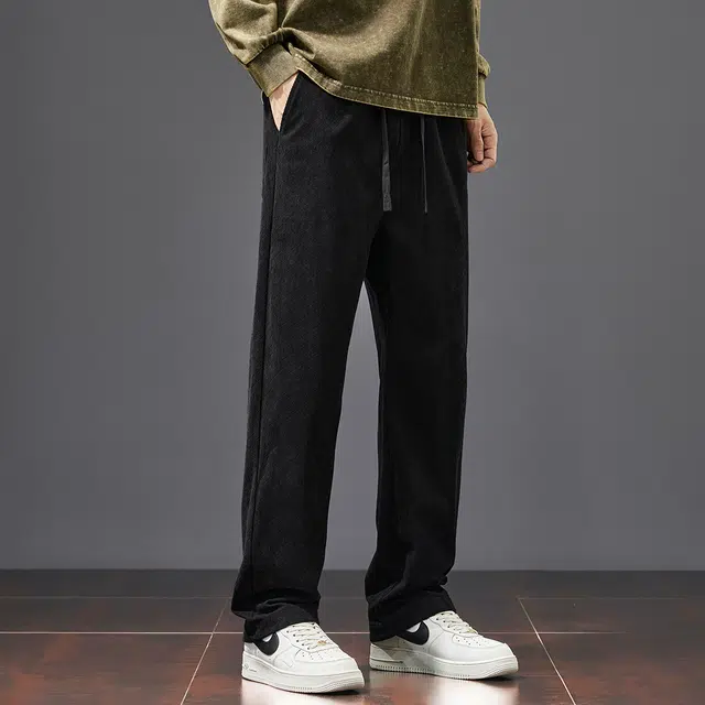 协协乐 复古龙鳞纹秋冬季美式潮牌宽松直筒阔腿高街垂感裤子青少年男潮流百搭运动长裤休闲裤 男款