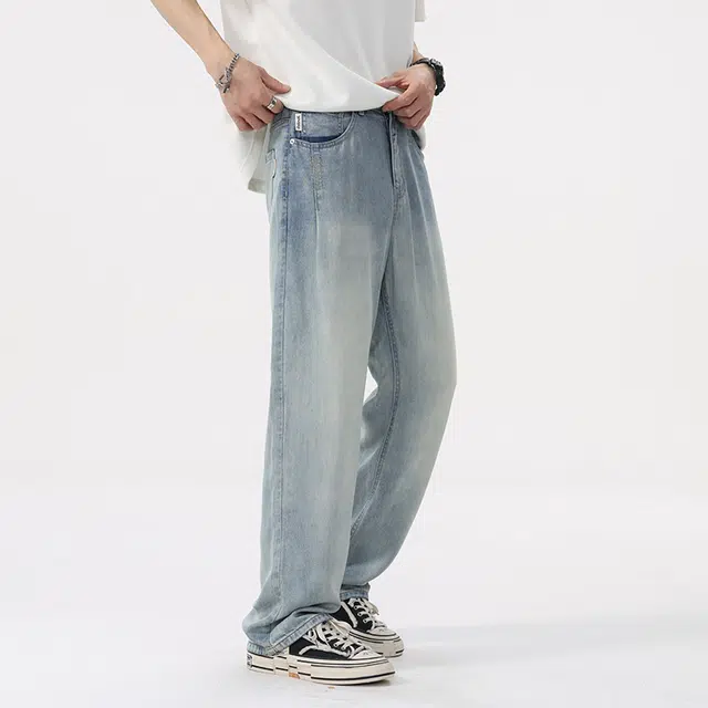 协协乐 夏季透气薄款百搭牛仔裤 男款 复古蓝