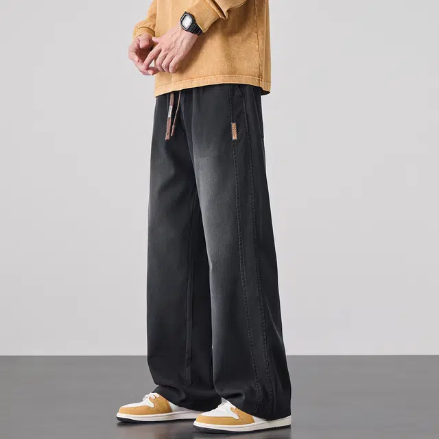 协协乐 天丝高街机能风男秋冬季星空纹渐变宽松直筒阔腿美式复古做旧水洗拖地裤潮牌休闲长裤子牛仔裤 男款