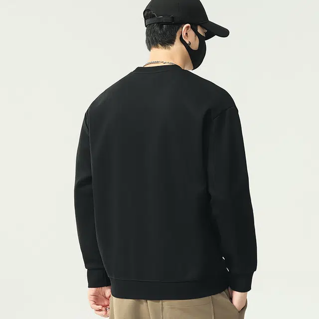 协协乐 圆领长袖男士春秋季宽松套头打底衫拼接刺绣字母设计感上衣早秋小众设计款卫衣 男款