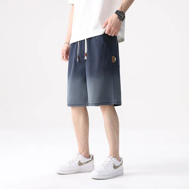 协协乐 夏季薄款渐变宽松直筒休闲五分中裤牛仔短裤 男款