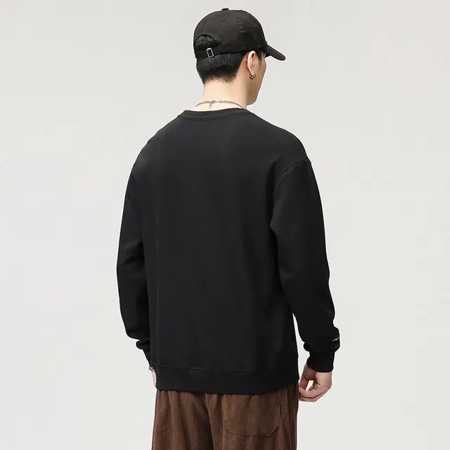 协协乐 春秋季宽松圆领套头长袖打底衫美式潮牌重磅直筒时尚刺绣设计小众款卫衣 男款