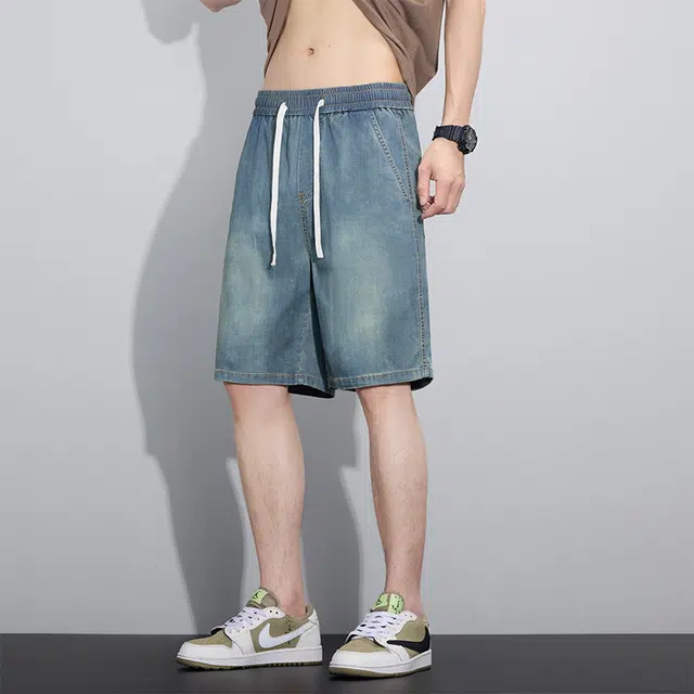 协协乐 夏季薄款透气宽松潮牌直筒休闲五分中裤牛仔短裤 男款