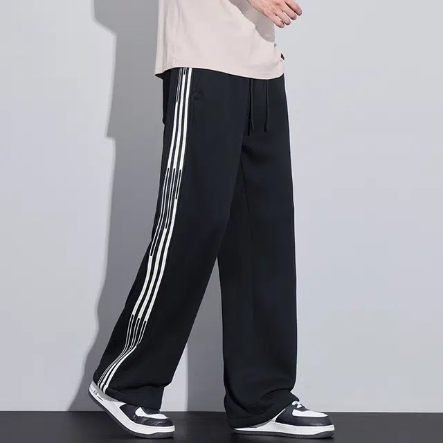 协协乐 男士春秋季高街阔腿潮牌工装条纹美式运动重磅卫裤百搭通勤显高显瘦长裤休闲裤 男款