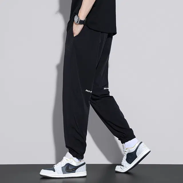 协协乐 冰丝夏季薄款凉感透气宽松束脚哈伦运动速干美式潮牌百搭九分工装裤子休闲裤 男款