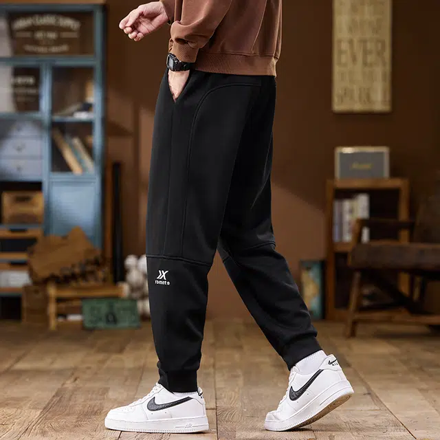 协协乐 美式复古拼接氛围感春秋季潮牌宽松哈伦束脚九分卫裤青少年弹力抽绳痞帅百搭运动长裤休闲裤 男款