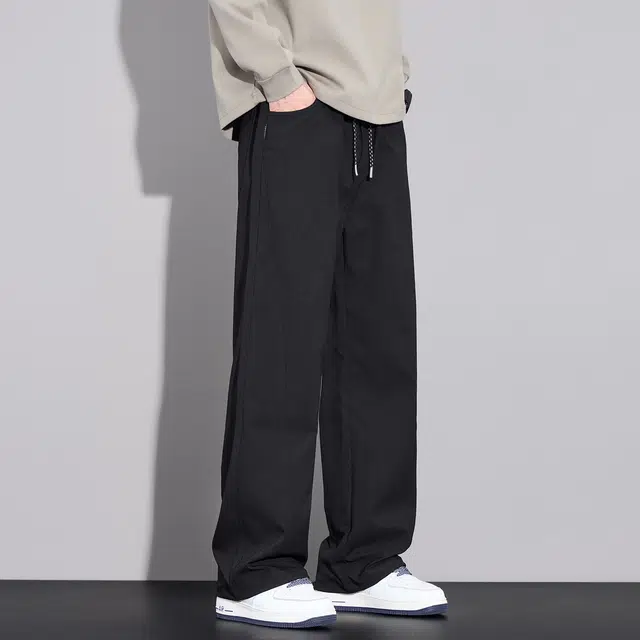 协协乐 山系户外纯色美式潮牌春秋季宽松直筒阔腿拖地裤高街风青少年痞帅弹力抽绳百搭运动长裤休闲裤 男款