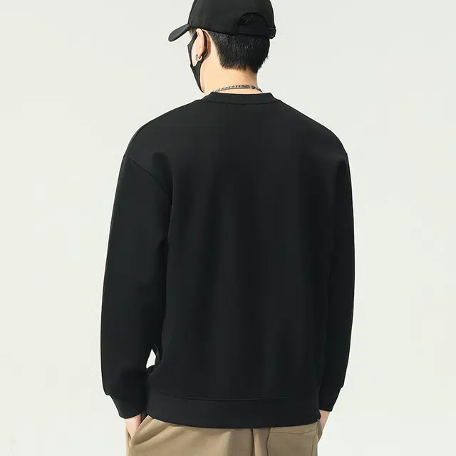 协协乐 圆领长袖男士春秋季宽松套头打底衫拼接小口袋上衣早秋小众设计款卫衣 男款