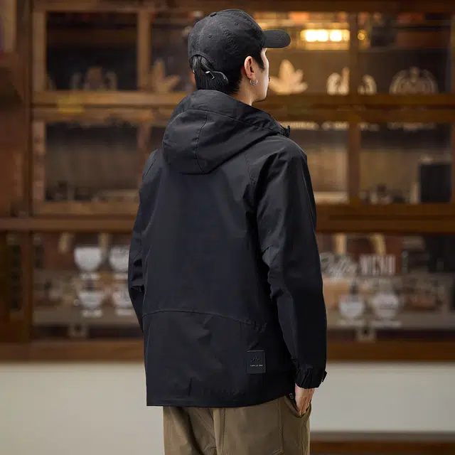 协协乐 山系户外三防工装外套拉链连帽开衫双面穿美式潮牌秋冬季防风保暖休闲百搭小众设计款夹克 男款