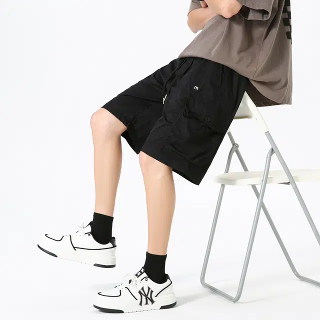 协协乐 机能风美式潮牌夏季薄款凉感透气高街大口袋宽松直筒百搭休闲运动五分中裤工装短裤 男款
