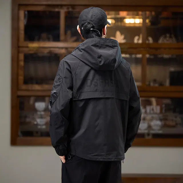 协协乐 山系户外美式复古工装连帽防风防水三防面料春秋季冲锋外套冬季男装休闲上衣潮牌小众设计款夹克 男款