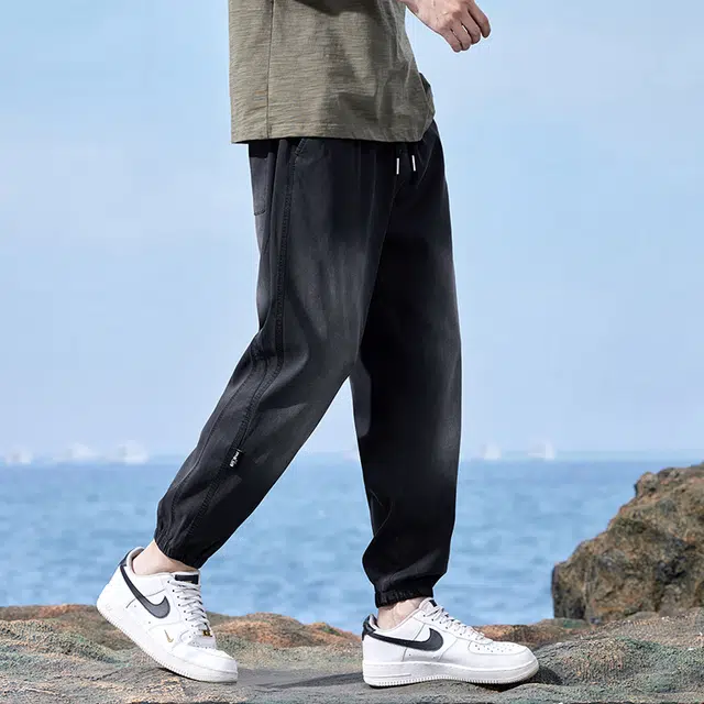 协协乐 薄款束脚美式运动九分裤牛仔裤 男款