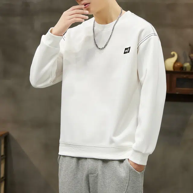 协协乐 圆领明线装饰男士秋冬季潮牌宽松休闲百搭长袖上衣小众设计款卫衣 男款