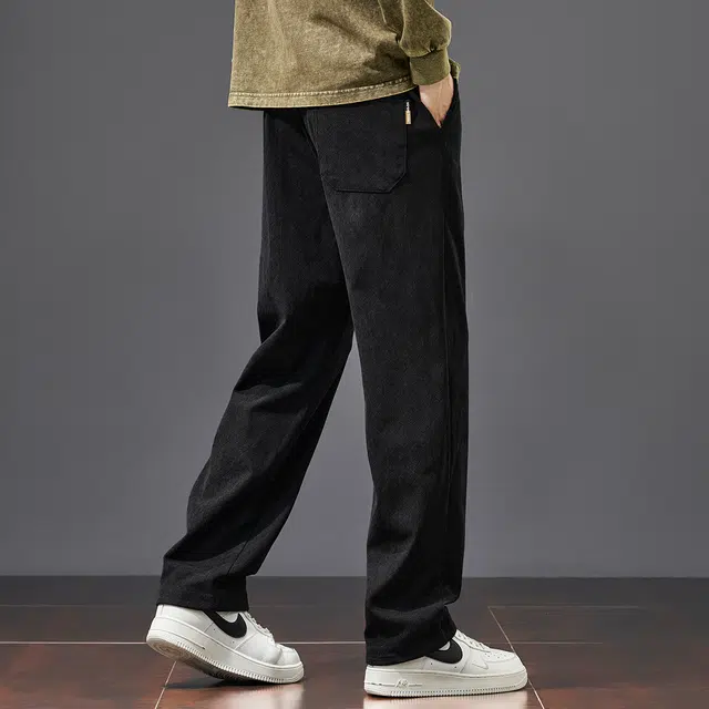 协协乐 复古龙鳞纹秋冬季美式潮牌宽松直筒阔腿高街垂感裤子青少年男潮流百搭运动长裤休闲裤 男款