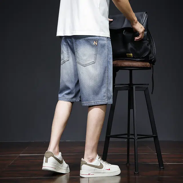 协协乐 美式高街水洗复古夏季薄款冰丝凉感透气宽松直筒百搭休闲运动五分中裤牛仔短裤 男款