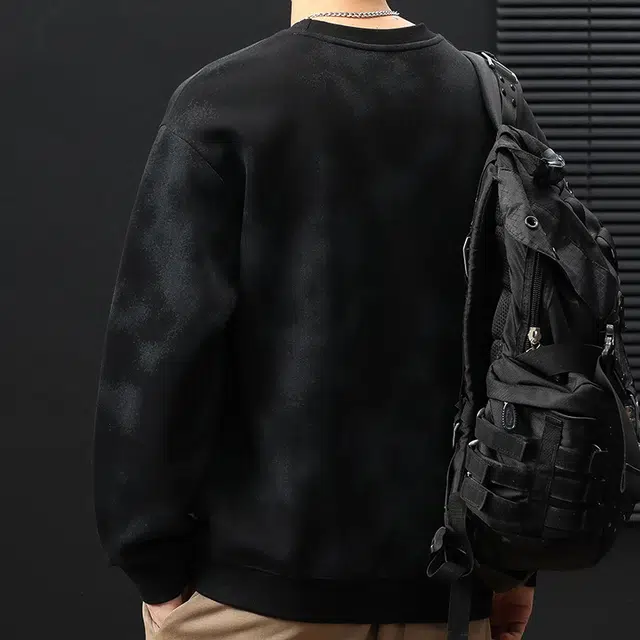 协协乐 美式重磅潮牌宽松圆领长袖上衣套头扎染外套时尚简约百搭帅气设计感小众款卫衣 男款