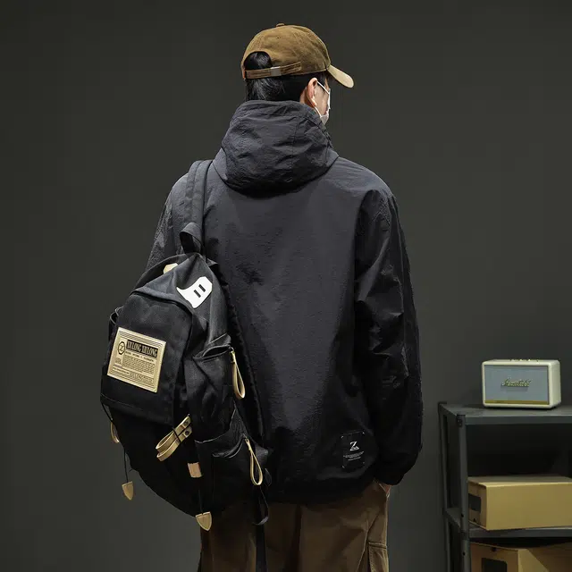 协协乐 山系户外三防面料工装连帽立领拉链开衫外套美式潮牌拼接设计氛围感青少年痞帅小众款夹克 男款