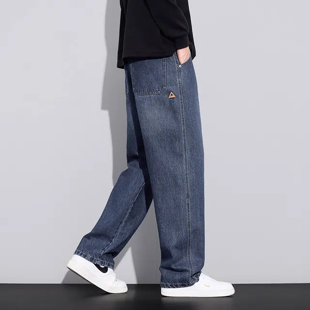 协协乐 高街风美式复古做旧水洗春秋季潮牌宽松直筒阔腿拖地裤青少年痞帅百搭休闲运动长裤牛仔裤 男款