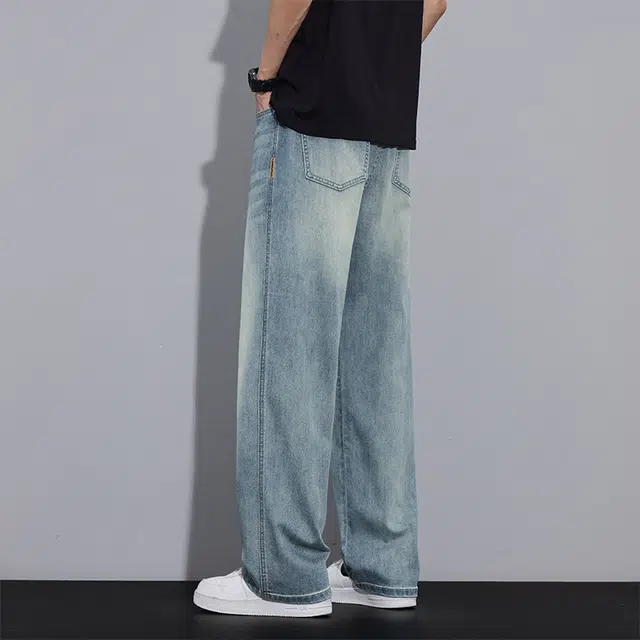 协协乐 天丝复古做旧水洗男士夏季薄款凉感透气宽松直筒阔腿垂感休闲长裤子牛仔裤 男款