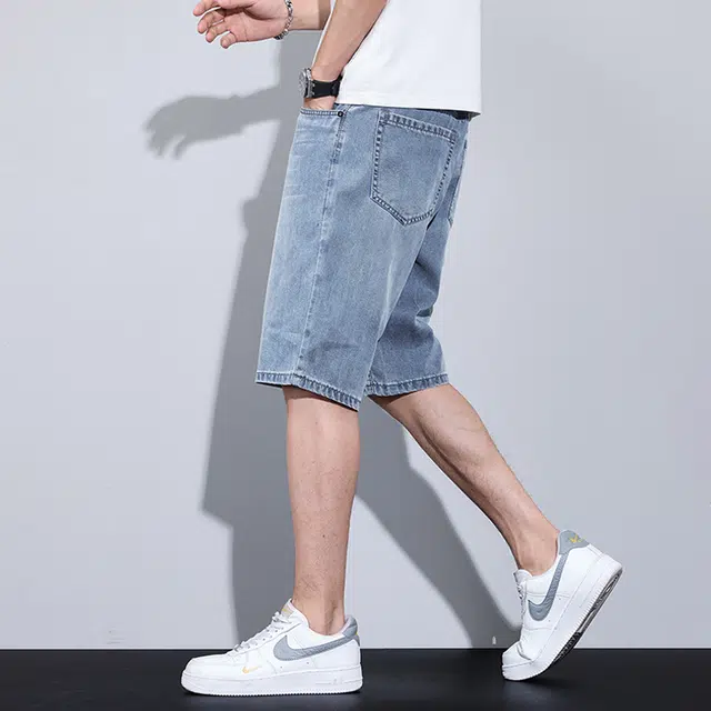 协协乐 冰丝薄款宽松直筒通勤显高显瘦美式凉感休闲五分牛仔短裤 男款