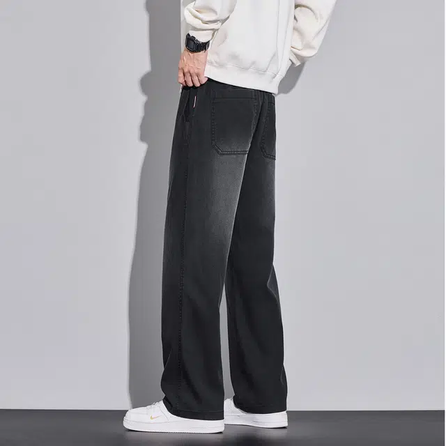 协协乐 天丝莱赛尔春秋季复古做旧水洗宽松直筒商务西裤垂顺美式潮牌休闲青少年抽绳长裤子牛仔裤 男款