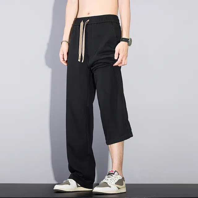 协协乐 男士天丝夏季薄款凉感透气宽松直筒阔腿潮流美式高街垂坠感休闲运动百搭长裤子牛仔裤 男款