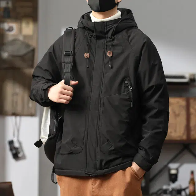 协协乐 美式式外套春秋冬机能风纯色拼接氛围感加绒加厚户外山系多功能夹克三防上衣工装服登山服棉服 男款