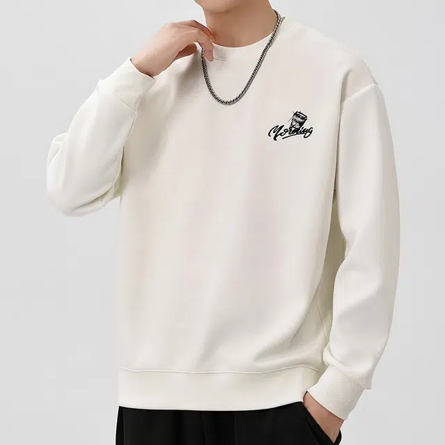 协协乐 美式重磅春秋季宽松圆领打底衫套头男士休闲百搭长袖上衣时尚印花设计小众款卫衣 男款