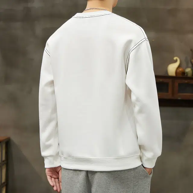协协乐 圆领明线装饰男士秋冬季潮牌宽松休闲百搭长袖上衣小众设计款卫衣 男款