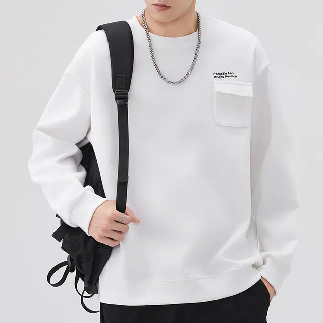 协协乐 美式潮牌秋冬圆领套头口袋重磅秋季休闲打底衫长袖上衣小众设计款卫衣 男款