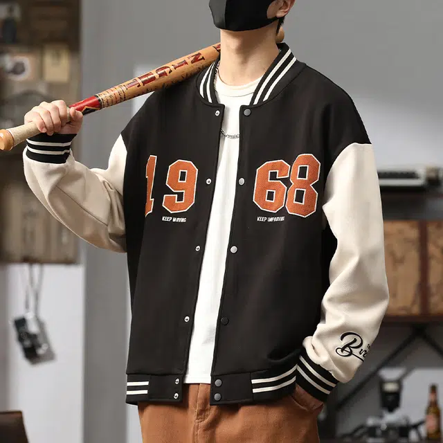 协协乐 美式复古棒球服男生秋冬季青少年痞帅高街风设计感潮牌外套小众设计款夹克 男款