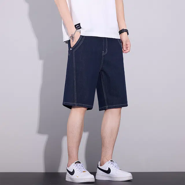 协协乐 天丝原色男士夏季薄款凉感透气美式高街宽松直筒百搭通勤休闲五分中裤牛仔短裤 男款