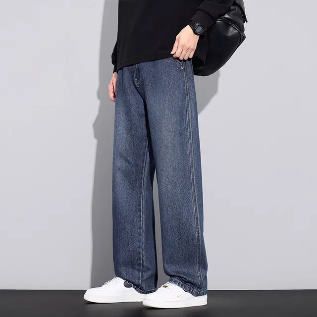 协协乐 高街风美式复古做旧水洗春秋季潮牌宽松直筒阔腿拖地裤青少年痞帅百搭休闲运动长裤牛仔裤 男款