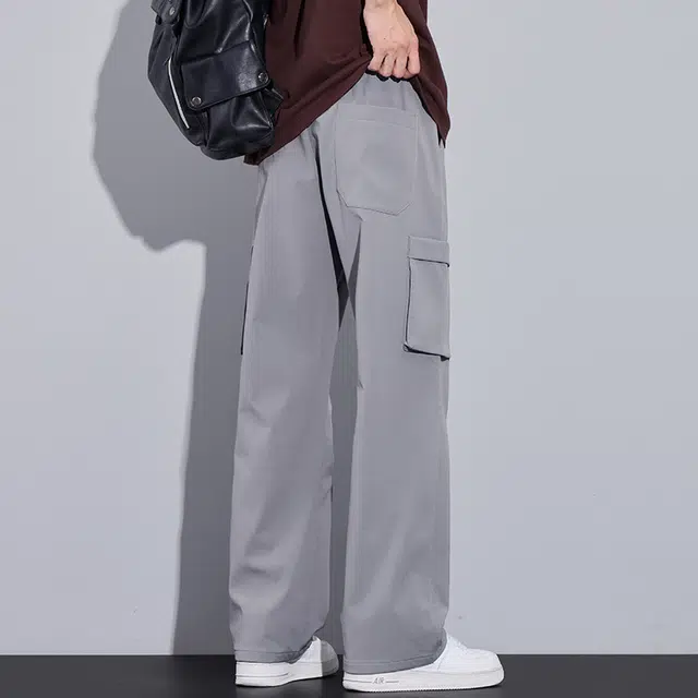 协协乐 美式高街春秋季潮流复古百搭直筒休闲裤运动垂顺阔腿设计感褶皱长裤子工装裤 男款