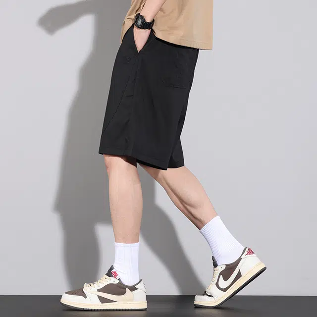 协协乐 莱赛尔天丝凉感透气夏季薄款宽松冰丝速干美式潮牌直筒百搭休闲运动五分中裤牛仔短裤 男款