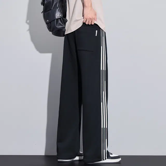 协协乐 男士春秋季高街阔腿潮牌工装条纹美式运动重磅卫裤百搭通勤显高显瘦长裤休闲裤 男款