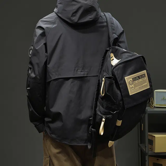 协协乐 美式连帽外套冲锋衣春秋冬机能风纯色拼接氛围感户外山系多功能三防上衣工装服登山服设计小众款夹克 男女同款