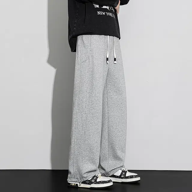 协协乐 高街风卫裤拼接设计感春秋季宽松直筒阔腿拖地裤百搭青少年抽绳痞帅运动长裤休闲裤 男款